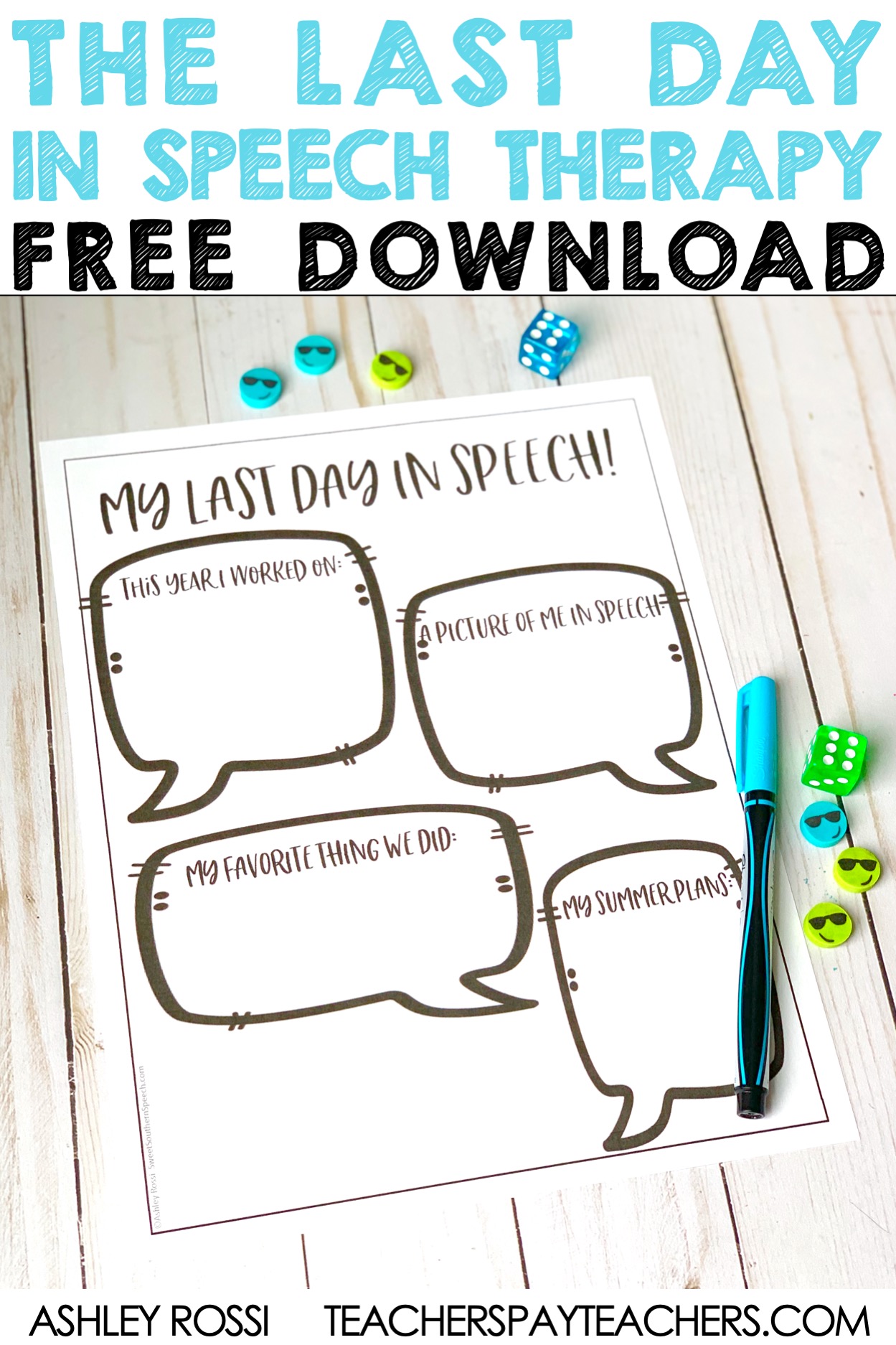Free activities for the last day of school in speech therapy