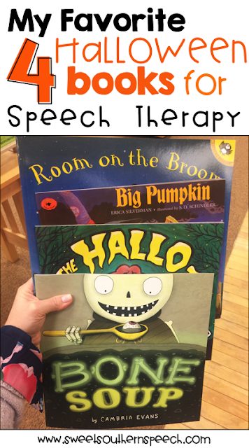 4 books with FREE downloads to use in Speech Therapy this Halloween