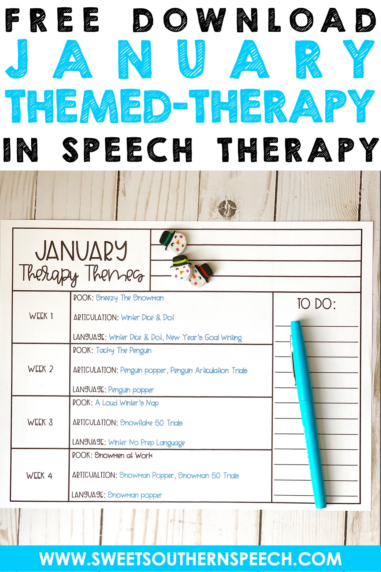 Download this free planning calendar for January themes to incorporate into your speech therapy sessions!