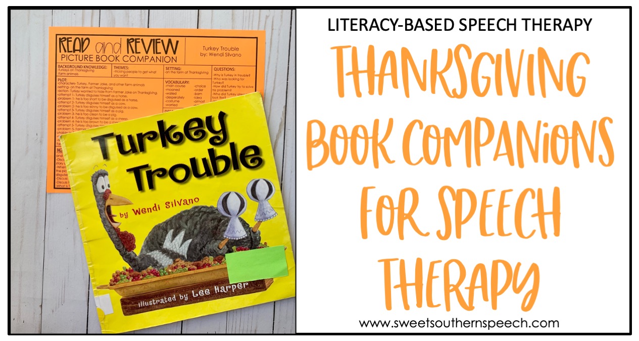 book companions to use for thanksgiving activities in speech therapy with elementary students