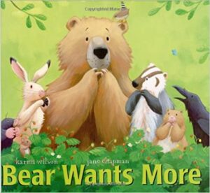 speech and language teaching concepts for Bear Wants More in speech therapy