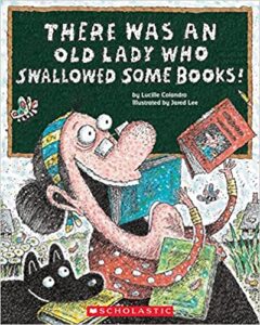 speech and language teaching concepts for There Was an Old Lady Who Swallowed Some Books in speech therapy